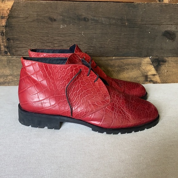 Red Alligator Skin Ankle Boots - Picture 3 of 6